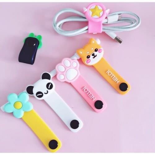 50pcs Lovely Cartoon Cable Winder Headphone Cable Clip Earphone Cable Wire Organizer Cord Holder For iphone samsung