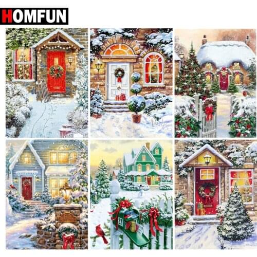 HOMFUN 3D Diamond Painting "Christmas gate scenery" DIY Full Rhinestones Drill Cross-stitch Kits Square Round Diamond Embroidery