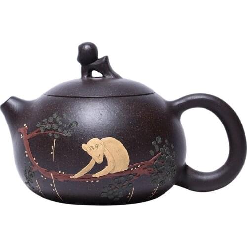 Yixing Original Black Gold Sand Purple Sand Teapot Master Handmade Monkey Xi Shi Zisha Teapot Tea Set 240ml