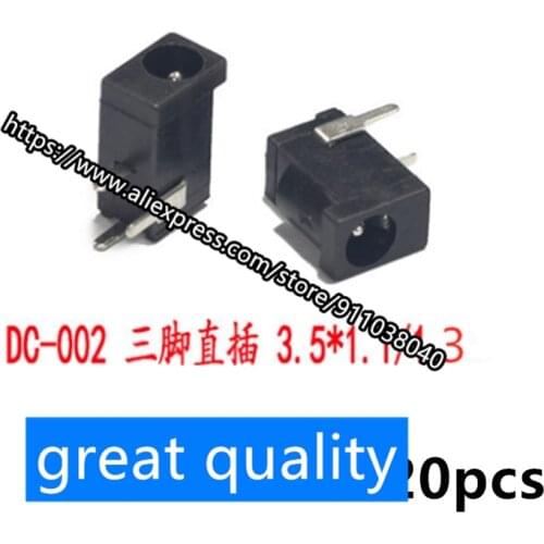DC-002 3.5*1.3 three-pin straight plug DC002 3.5X1.1MM flat pin interface DC power socket (20pcs)