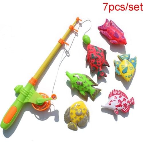 Children Fishing Toys 1 Plastic Fishing Rod and 6 Magnetic Fish Game