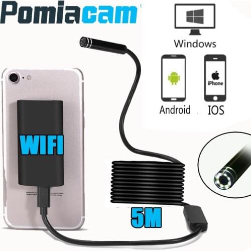 WIFI 5M Endoscope Camera Mini Waterproof Hard Cable Inspection Camera 8mm 5M USB Endoscope Borescope IOS Endoscope For Iphone