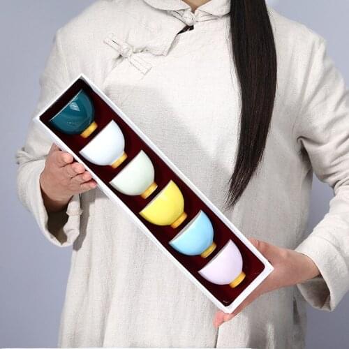 6pcs/set Ceramic Kung Fu Small Teacups Japanese Style Rainbow Tea Cups Gift Box Set