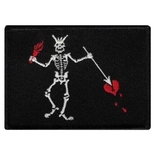 Hot! BLACKBEARD PIRATE FLAG iron-on PATCH JOLLY ROGER Skull Swords EMBROIDERED SKULL (Size is about 7.4-5.3 cm)