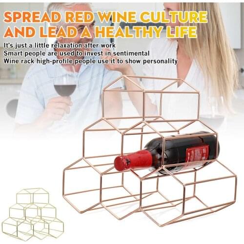 Nordic Style Metal Wine Rack 6 Bottle Wine Holder Vintage Black Metal Wine Rack Small Wine Rack and Wine Bottle Rack Shelf Gold