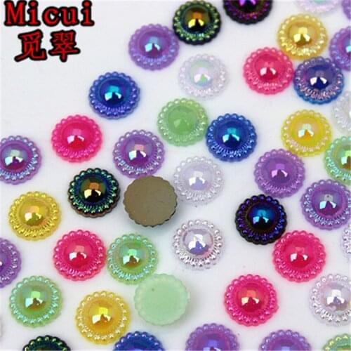 Micui 100PCS 8mm AB Color Round Flower Shape Acrylic Rhinestones Flatback For Clothes Craft Decorations Jewelry Accessories MC59