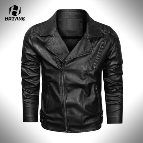 2021 Mens Motorcycle Biker Jacket Casual Vintage Faux PU Leather Jackets Men Fashion Autumn Winter Outwear Slim Fit Zipper Coat