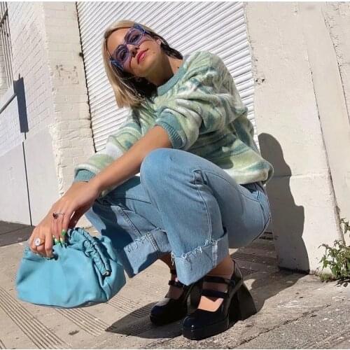 2021 New Preppy Style Knit Women Pullover Sweater Y2K Autumn Winter Design Tie Dye Soft Loose Tops Lady Long Sleeve Sweaters