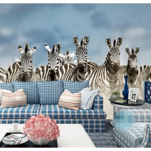New Custom Animal Zebra Photo Modern Hores Wallpaper Canvas Wall Mural Backdrop Wall Covering Living Room Home Decor