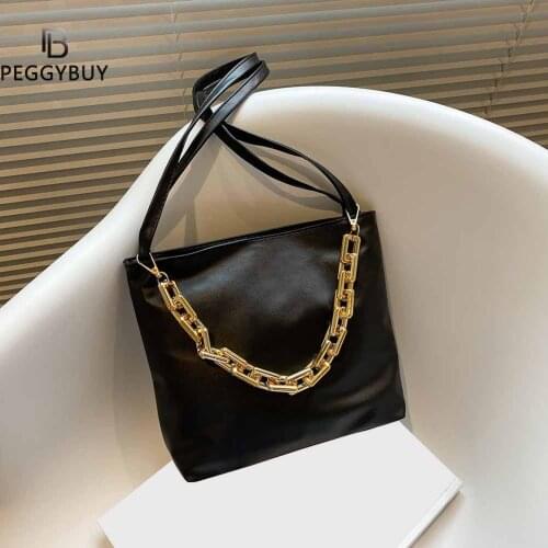 Solid color Leather Crossbody Bags For Women 2021 Travel Handbag Fashion Thick Chain Simple Shoulder Bag Ladies Cross Body Bag