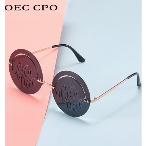 OEC CPO Fashion Rimless Sunglasses Women Vintage Round Hollow Sunglasses Men Personality Frameless Flame Glasses Shades Oculos
