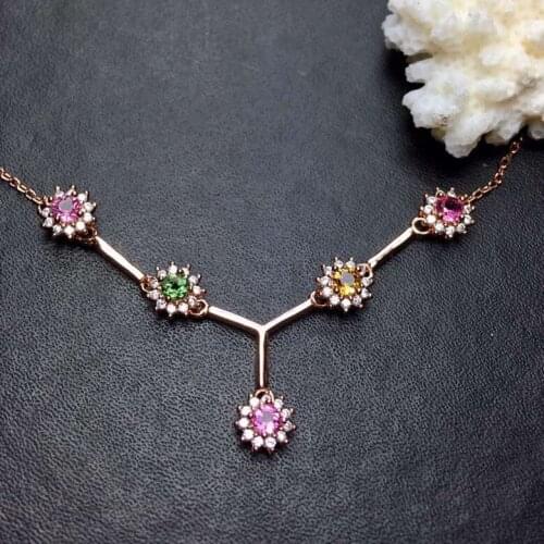 Natural Multicolor tourmaline necklace Pendant S925 silver natural gemstone necklace grace Diana woman girl party gift jewelry