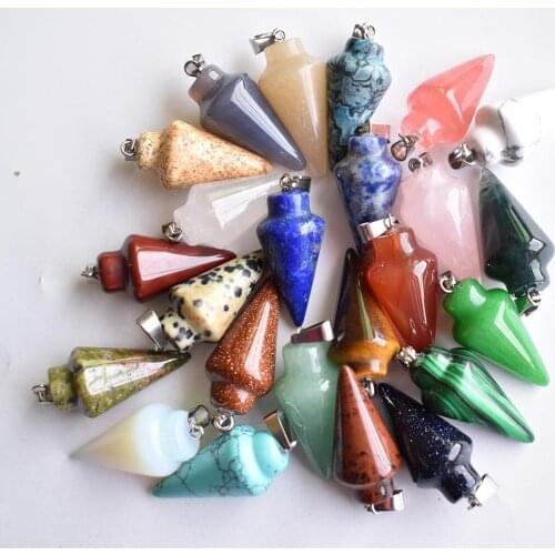Fashion hot selling mixed natural stone pendulum circular Cone charms Pendants for jewelry making 24pcs/lot wholesale free