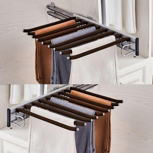 Wardrobe Clothes Storage Trousers Rack Armoire Telescopic Pants Holder Push pull Damping Cabinet Dress Organizer Clothing Shelf