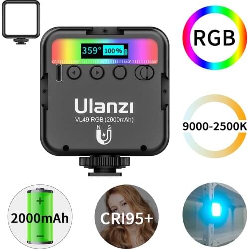 Ulanzi VL49 RGB Mini LED Video Light 2000mAh 2500K-9000K Portable Photography Lights Vlog Fill Light for DSLR SLR Camera Lamp