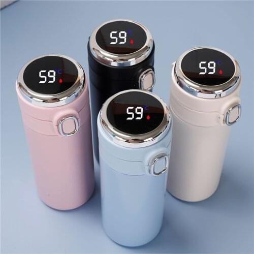 Smart Insulated Water Bottle 304 Stainless Steel Vacuum Wide Mouth Coffee Mug Travel Thermoses with LCD Touch Screen Coffee Cup