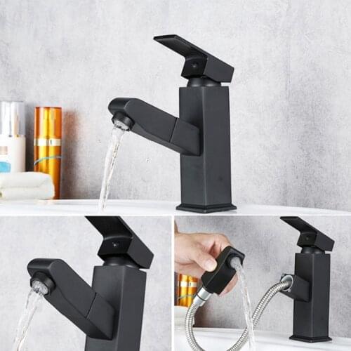 Bathroom Pull Out Basin Faucet Stainless Steel Kitchen Sink Water Mixer Bathroom Tap Deck mounted Bathroom Single Faucet