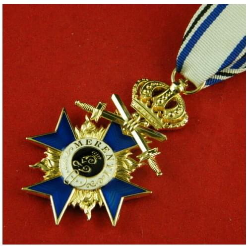 WW1 German Bavarian Merit Cross 3 rd Class with Crown and Swords with ribbon MEDAL BADGE