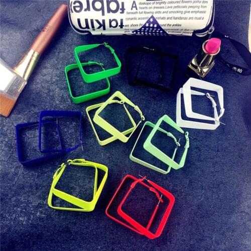 2020 New Fluorescent Large Hoop Earrings Exaggerated Personality Geometric Square Earrings for Women Party Jewellry Gifts Trendy