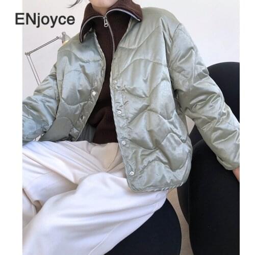 Women Japanese Stylish V Neck White Duck Down Coat Ladies Winter Single Breasted Outwear Jacket Light Warm Glossy Overcoat