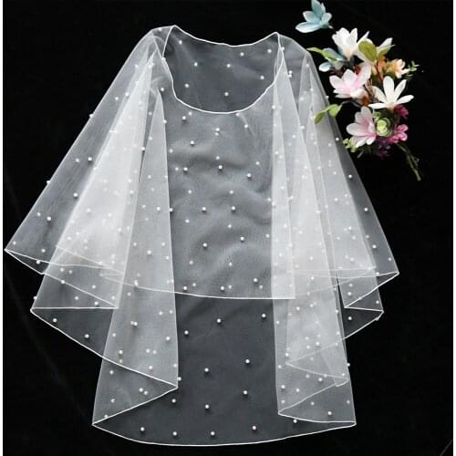 Lady Wedding Bridal Beaded Pearl Cape Evening Prom Party Tulle Sheer Women Ivory Shawl O-neck Elegant Soft Formal Cape