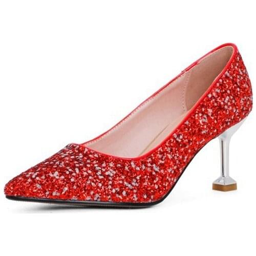 Zapatos De Mujer 2021 Fashion Women Mujer Bombas High Heels Sexy Pointed Toe Wedding Red Party Ladies Dress Shoes Pumps 413