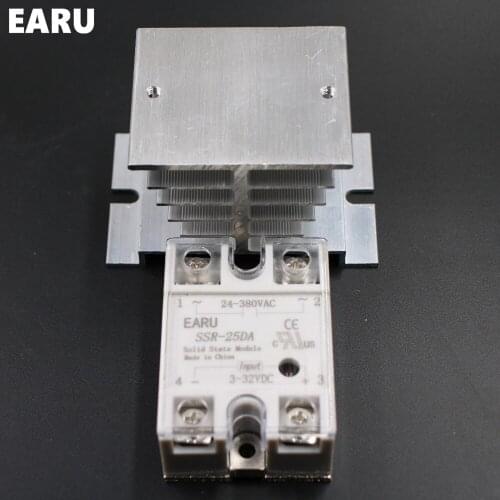 1 pc SSR-25DA Solid State Relay Module SSR-25 DA 25A with Plastic Cover+1 pc Aluminum Heat Sink Dissipation Radiator Combination