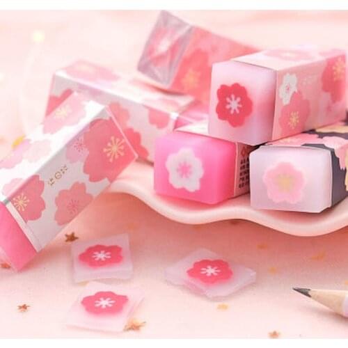 1Pcs Pink Cherry Rubbers for Pencils Kids Girls Lovely Erasers Prize Writing Drawing Correction Tool Office School Supplies