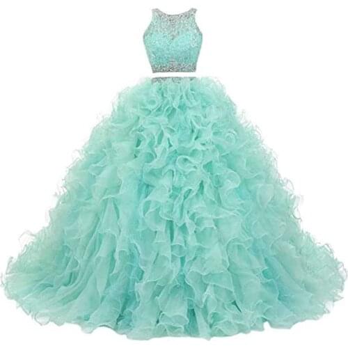 2021 Sexy 2 Pieces Ball Gown Quinceanera Dresses Crystal Tulle Corset Lace Up Sweet 16 Prom Party Gowns Vestido 15 Anos BM716