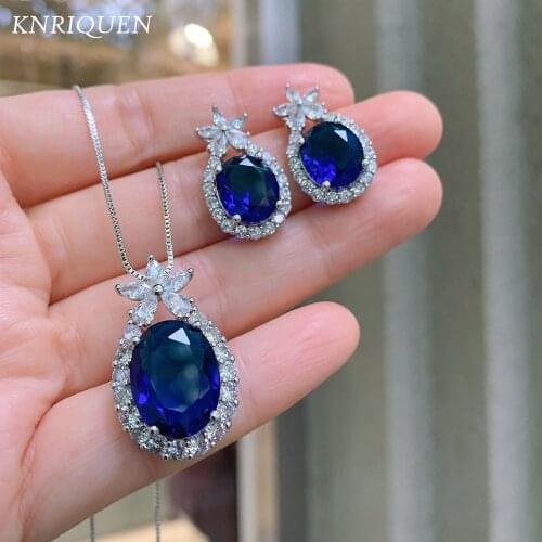 2021 Trend 925 Sterling Silver High Carbon Diamond Tanzanite Gemstone Earrings Pendant Necklace Wedding Party Fine Jewelry Gift