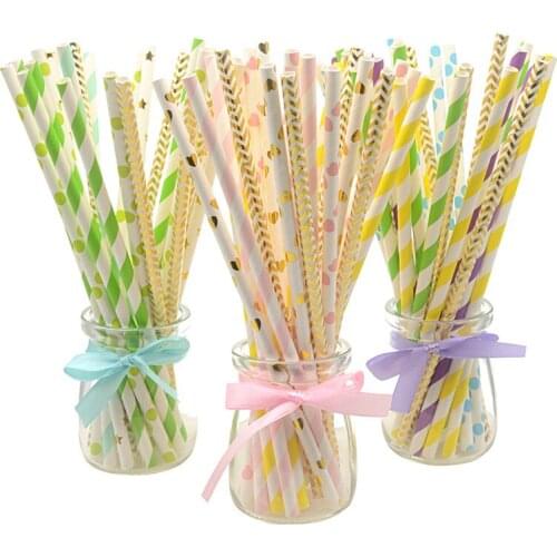25Pcs/Bag Paper Drinking Straws For Kids Birthday Wedding Decoration Event Party Christmas Supplies Drop Shipping