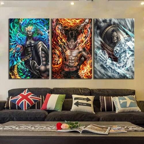 3 Pieces Anime One Piece Navy Three General Canvas Painting Prints Wall Art Modular Pictures for Livingroom Bedroom Home Decor