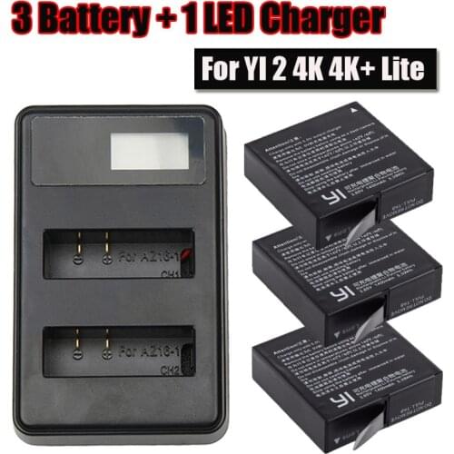 3pcs Battery Pack for Xiaomi yi Lite 4k plus+ LED Intelligent display Battery Charger For yi 2 4k Accessory Kits