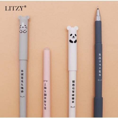 4Pcs Erasable Washable Handle Erasable Pen Refill Panda Bear Mouse Erasable Blue Ink Gel Pen for School Office Supply Stationery