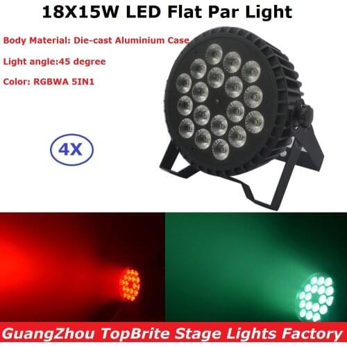 4XLot Hot Sale Led Par Light 18X15W RGBWA 5IN1 LED Flat Par Can Lamp DMX Stage Business Lights Professional For Party KTV Disco