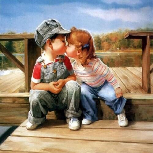 5D DIY New Year A pair of children kissing Full Diamond Painting of Rhinestones Stitch Embroidery Home Decor mosaic picture