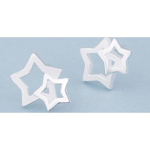 925 Sterling Silver Piercing Hollow Star Stud Earrings for Women Girls Wedding Party Gift Femme Jewelry pendientes