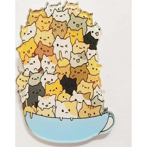 A Acrylic Teacup Cat Pins And Cat Cat Combination Badges Kawaii Badge Icons on The Backpack Badges for Clothes Pins Brooch