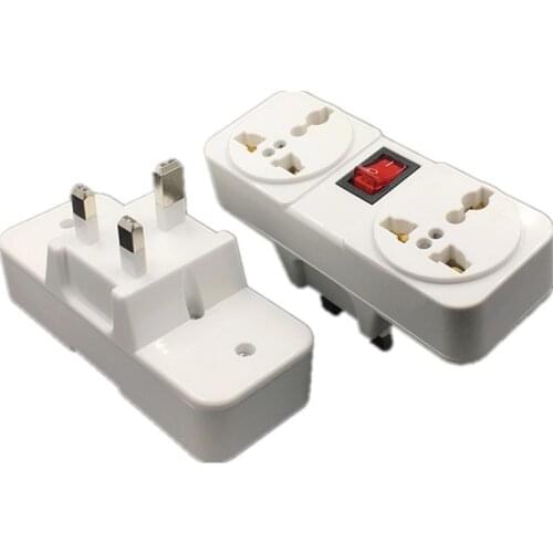 White Portable 250V 6A/10A travel adaptor extend socket British universal 2 ways power converter plug with on off light switch