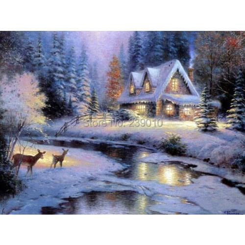 Free shipping wholesale snowscape oil painting on canvas mediterranean Winter scene prints painting home art decoration picture