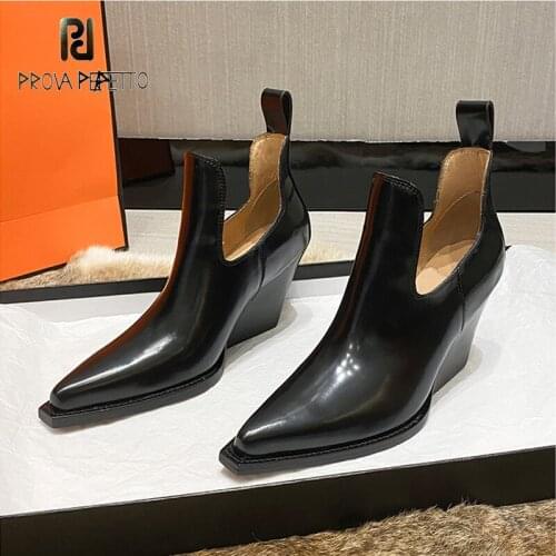 Chelsea boots high-heeled thick-soled pointed wedge with nude boots womens autumn 2021 new leather fashion tooling boots
