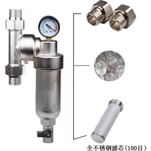 Household 1/2" 3/4" 1" Preposition Copper Pipe Strainer Filter Incrustation Hot Water Purifier 100 Mesh with Pressure Gauge