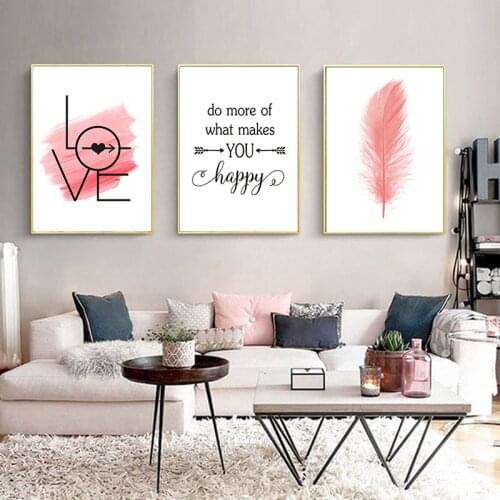 Nordic Pink Feather Decorative Canvas Painting Wall Art Picture Poster For Living Room Decoration Wall Decor