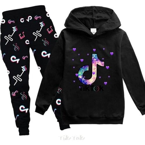 Tik Tok Kids Sports Suit 2021 Tik Tok Childrens Hooded Long-sleeved Jacket + Trousers Two-piece Casual Student Clothing Suit