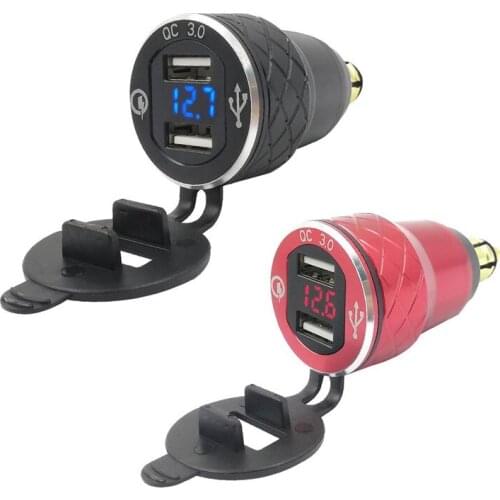 EU Plug CNC Aluminium Alloy 5V 4.2A Motorcycle Dual USB Voltmeter Charger