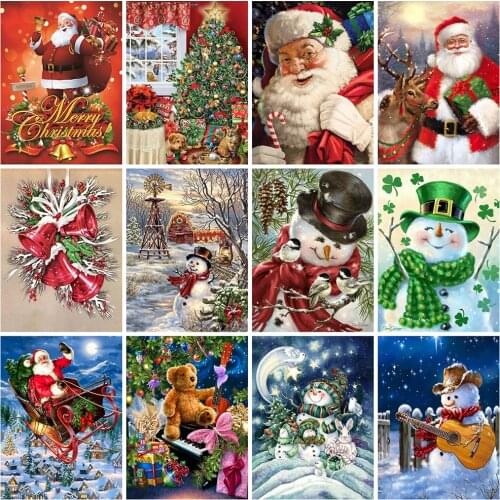 Huacan Diamond Painting 5d Christmas Full Square Diamond Embroidery Sale Santa Claus Mosaic Snowman Home Decor Gift