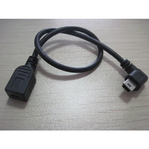 90degree Right angle Mini USB B male to female M/F data sync charge cable cord for camera mp3 mp4 PSP 25cm