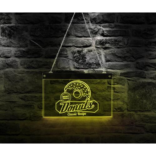 Classic Recipe Donut Acrylic Light Board Vintage Style LED Open Sign for Bakery Business Displays Dessert Shop Wall Hanging Sign
