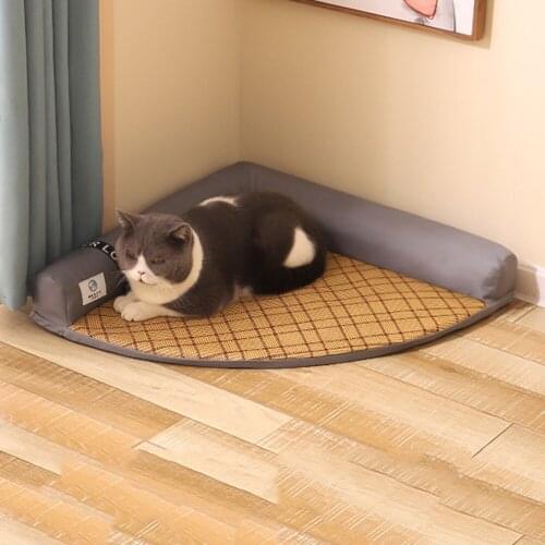 Summer Dog Bed Detachable and Washable Summer Cool Nest Cat Mat Bed Pet Triangular Kennel With Pillow Sofa Mat Cat Sleeping Bag