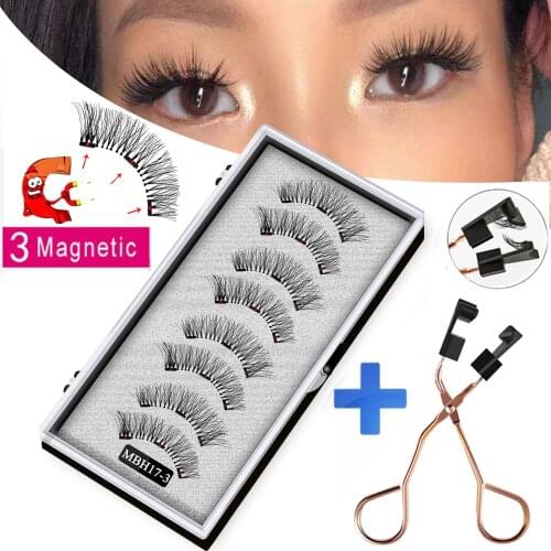 MB 8PCS magnetic eyelashes with 3 magnets reusable handmade 3D mink false eyelashes natural with magnetic lashes tweezers cils